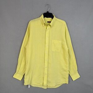 Overton Button Up Shirt Mens Medium Yellow Linen Long Sleeve Casual Preppy